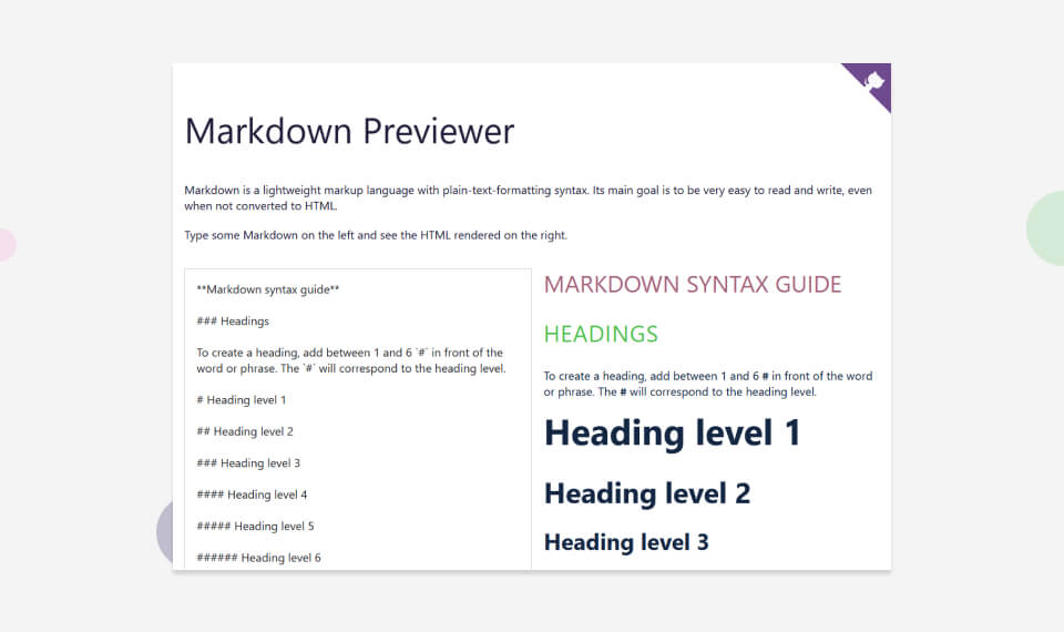 Desktop design screenshot for the inspirational markdown previewer project